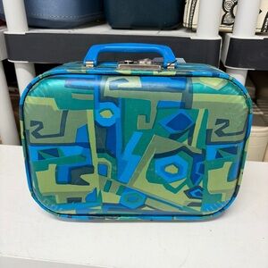 Vintage Retro Geometric Blue and Green Miniature Suitcase